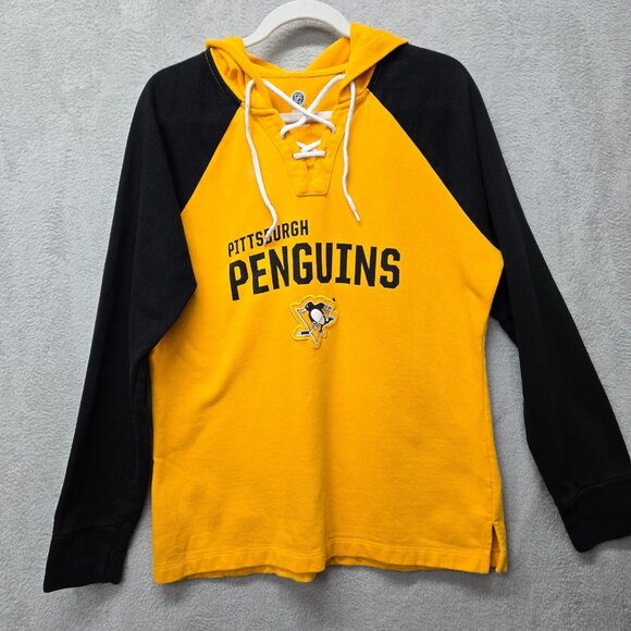 NHL Women's Pittsburgh Penguins Hoodie MEDIUM Black Yellow Hockey - Picture 1 of 9